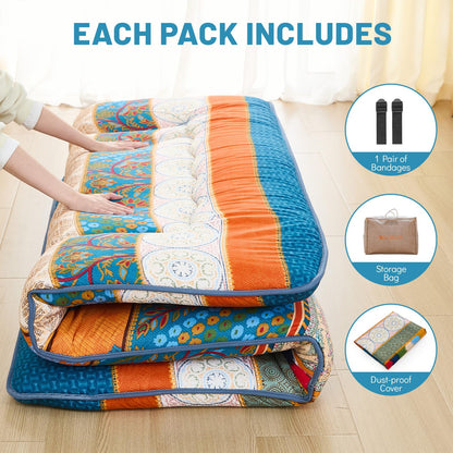 XICIKIN Japanese Floor Mattress, Japanese Futon Mattress Foldable Mattress, Roll Up Mattress Tatami Mat with Washable Cover, Easy to Store and Portable for Camping,(Bohemian,Twin)