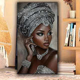 Elegant African Woman 5d DIY Diamond Painting Kits for Adults,Full Round Diamond Mosaic Art, DIY Handmade Gifts,Diamond Art Kits for Home Decor 15.7x27.5inch KUFWKEY