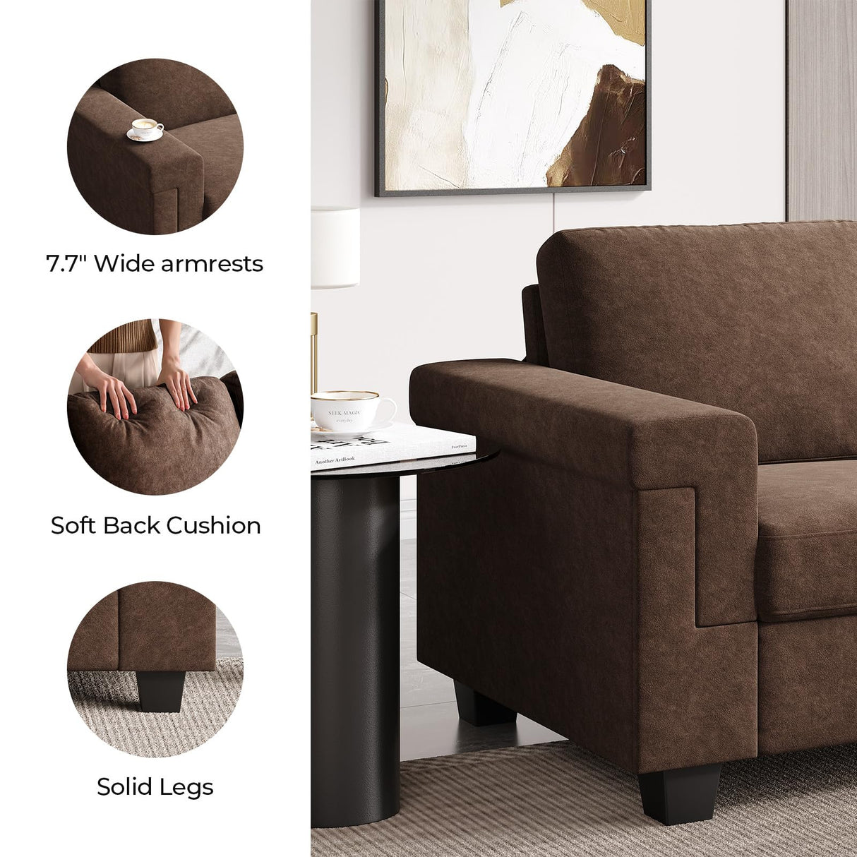 COPIAE 2 Seater Sofa Couch with Deep Seat, 64" Modern Upholstered Loveseat Sofa with Armrests, Easy Installation, Comfy Couches for Living Room, Apartment,Dark Brown COPIAE