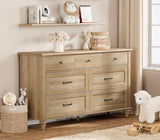 WAMPAT Kids Dresser with 7 Drawers for Bedroom, Wide Baby Dresser for Nursery & Kids Room, Farmhouse Chests & Dressers, Wooden Dresser Closet Organizer for Children’s Bedroom, 54 Inch, Oak WAMPAT