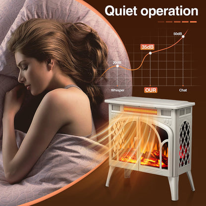 Electric Fireplace Heater with Remote, 24” Portable Infrared Fireplace Stove with Multiple 3D Flame, Adjustable Brightness,Timer 5100BTU Freestanding Electric Fireplace Heaters for Indoor Use Beige