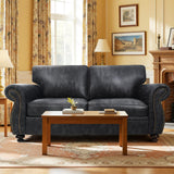 Couchus Mid-Century Vintage Sofa Couches with Rivet Design,loveseat Sofa,Removable Sofa Cover Upholstered Cushions and Solid Wood Frame (Grey, Loveseat) Couchus