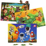 Wooden Puzzles Toys for Kids Ages 4-6, Set of 3 Packs with 60-Piece Wood Jigsaw Puzzles, Dinosaur, Animal and Space Theme. Ideal Gifts for Boys and Girls 3 4 5 6 7 8 Years Old Slotic