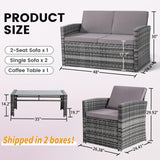 KROFEM 4 Pieces Patio Conversation Set, Outside Rattan Sectional Sofa, Cushioned Furniture Set, Wicker Sofa Ideal for Garden, Porch, Backyard, Grey Color Rattan and Light Grey Cushion KROFEM