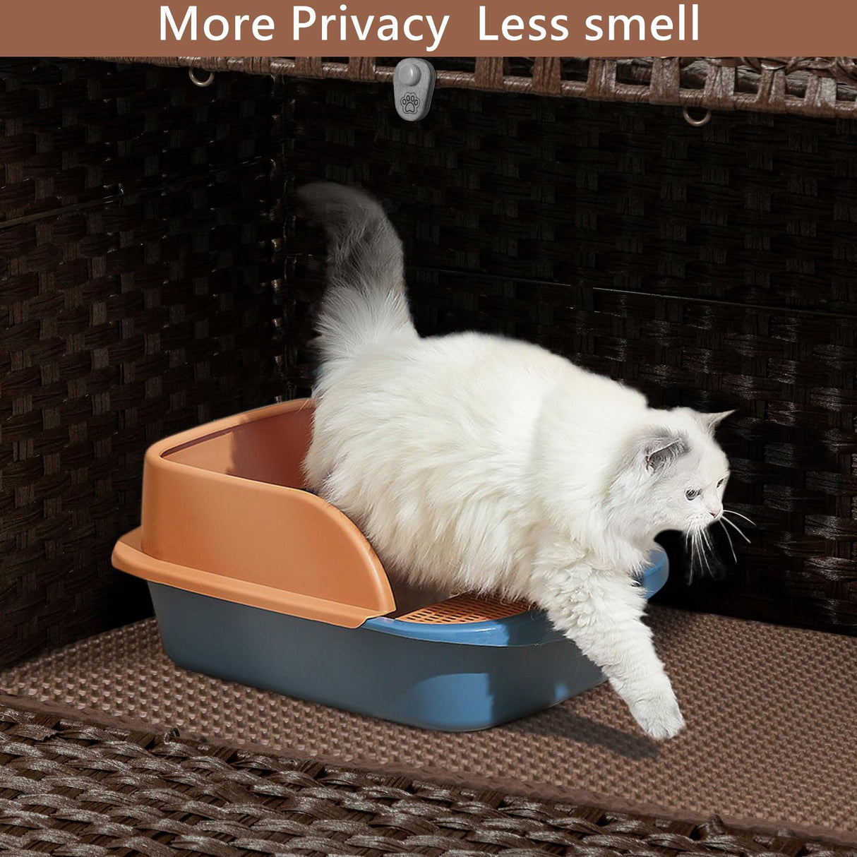 DOVEAID Cat Litter Box Enclosure Furniture Hidden, Pet House Litter Box Furniture for Large Cats, Handwoven Rattan with Door Cat Washroom Box, Indoor Cat House Storage with Soft Litter Mat, Brown DOVEAID