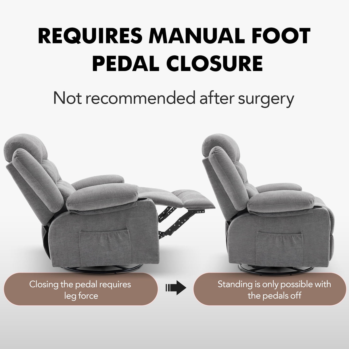 Rocker Recliner Chair with Heat and Massage, 360° Swivel Recliner Chairs for Adults, Oversized Recliner Single Sofa Seat with Cup Holders, Lazy Boy Recliner Single Sofa, Grey Huatean Home