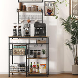 Honkazita Farmhouse Coffee Bar Cabinet - 31" Sideboard Buffet Cabinet with 8 Hooks and Removable Sliding Storage Basket - Ideal for Kitchen& Dining&Living Room - Rustic Brown Honkazita