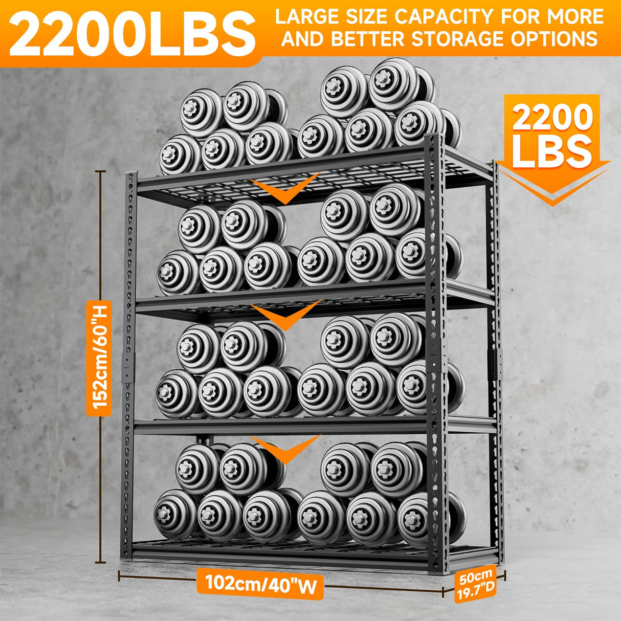 cynnda 4-Tier 40" W X 20" D X 60" H Garage Storage Shelves 2200LBS Garage Shelving Heavy Duty Adjustable Units Rack Metal Utility Shelf(Black) cynnda