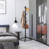 Unisakey Durable Wooden Coat Rack Stand(New Black), Freestanding Coat Rack with Stable Triangular Base, 8 Hooks & 3 Adjustable Heights, Simple Assembly for Bedroom, Hallway, Office Unisakey