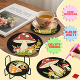 EWJRNSF 6 PCS 5D Diamond Painting Coasters Kits with Holder, Small Diamond Art Kits for Adults Beginners Diamond Dots Arts and Crafts Gems Supplies Item Mushroom Shaped EWJRNSF