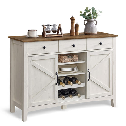 VASAGLE Farmhouse Buffet Cabinet with Detachable Wine Rack, Sideboard Cabinet with Drawers and Doors, Adjustable Shelves, for Living Room, Kitchen, Rustic White and Honey Brown UBBK371W01 - WoodArtSupply