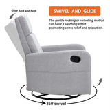 Ketaiyou Swivel Rocking Recliner Chair for Adults, Rocker Nursery Glider Chair for Living Room Bedroom, Upholstered Fabric Reclining Single Sofa Chair(Light Grey) Ketaiyou