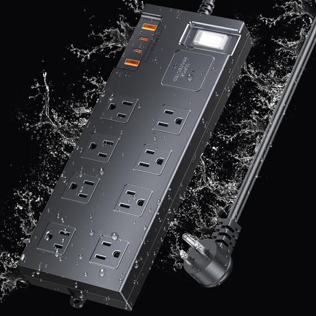 Surge Protector Power Strip Waterproof, Outdoor Extension Cord Multiple Outlets with USB A + C Fast Charging, Waterproof Electrical Box Electrical Outlet Box Extender Power Strip 6ft 10ft 15ft 20ft covozon