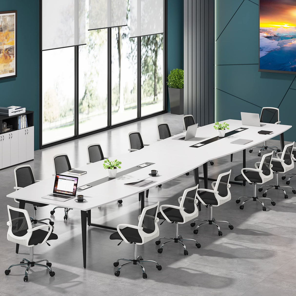 Tribesigns 8FT Conference Table, 94.48L x 47.24W x 29.52H Inches Large Boat Shaped Meeting Seminar Table with Cable Grommets, Modern Conference Room Table for Office Tribesigns
