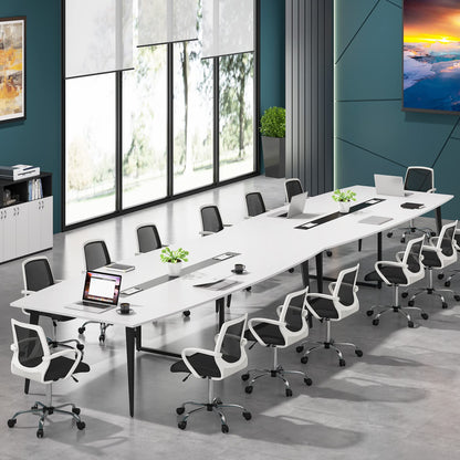 Tribesigns 8FT Conference Table, 94.48L x 47.24W x 29.52H Inches Large Boat Shaped Meeting Seminar Table with Cable Grommets, Modern Conference Room Table for Office - WoodArtSupply