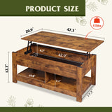 WLIVE Coffee Table, 47" Lift Top Coffee Table with Hidden Compartment and 2 Storage Shelves for Living Room, Rustic Brown WLIVE