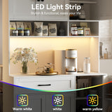 FJTJBSI 72" Kitchen Pantry Cabinet with Charging Station and LED Light Tall Pantry Storage Cabinet with Adjustable Shelves Freestanding Kitchen Hutch with Countertop for Dining Room White FJTJBSI