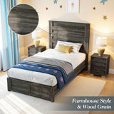 Albott Farmhouse Twin Platform Bed with 49" Fluted Headboard, Wood Bed Frame with Natural Grain Finish, No Box Spring Needed, Noise-Free, Rustic Grey Albott