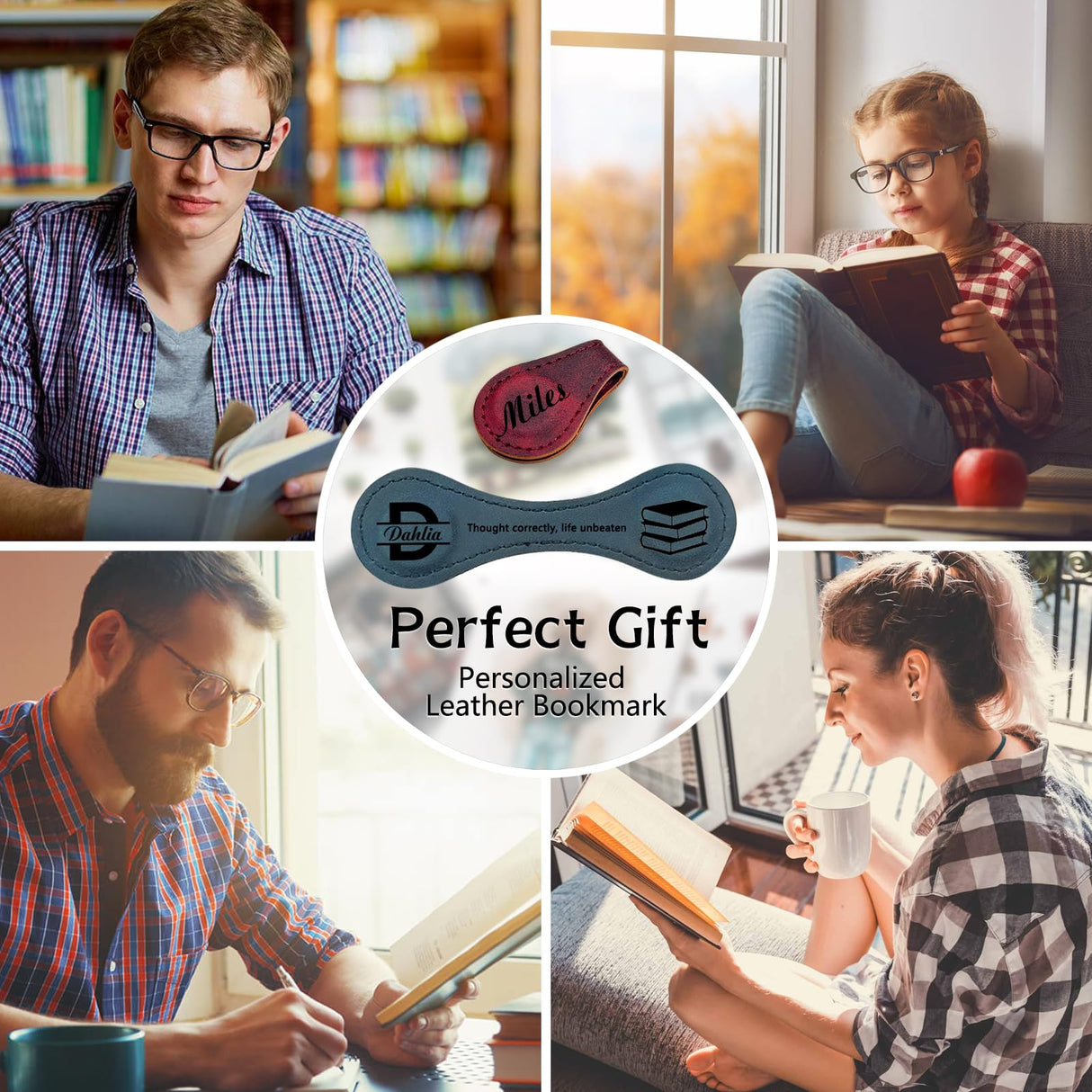 CDBUY Personalized Leather Magnetic Bookmarks - Custom Magnetic Leather Bookmark with Engraved Logo Text, Vintage Magnetic Bookmark Clips Customized Gifts for Women Kids Men Book Lovers Mother Father CDBUY