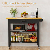 HiDSLiving Kitchen Island 42" Rolling Kitchen Island Cart On Wheels with Drawer Towl Rack 3 Tiers Rolling Utility Cart with Solid Wood Top Serving Trolley for Dining Room Black HiDSLiving
