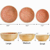 Elsjoy Set of 3 Wicker Woven Storage Basket, Bamboo Bread Basket Round Rattan Serving Basket Farmhouse Decor for Fruits, Vegetables, Potatoes, Stackable 9.6"/8"/7" Elsjoy