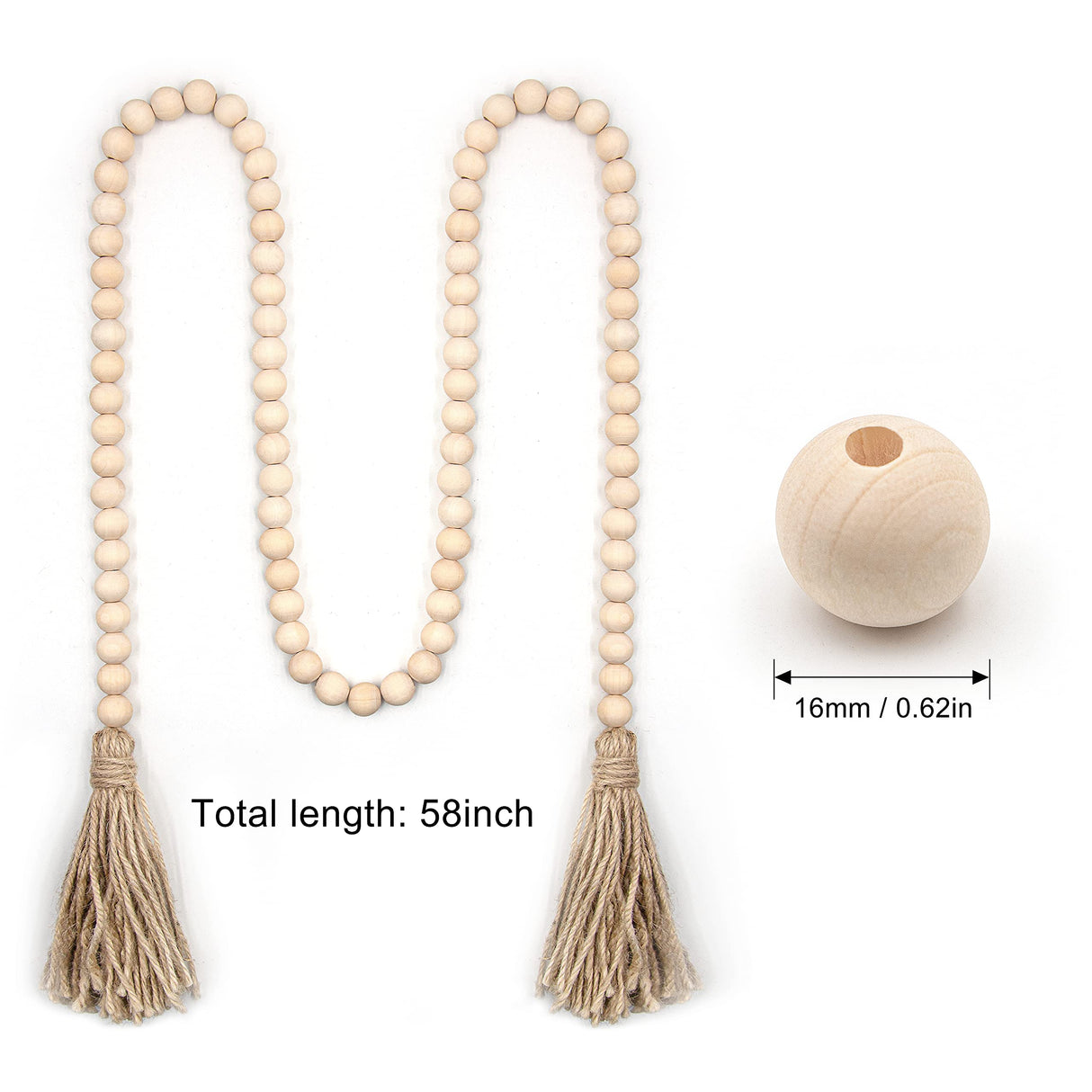LSKYTOP 58 Inches Wood Bead Garland,Wooden Beads with Tassel,Farmhouse Beads Rustic Prayer Beads Boho Beads for Farmhouse Tiered Tray Coffee Table Mantel Decor (2 Pack) LSKYTOP