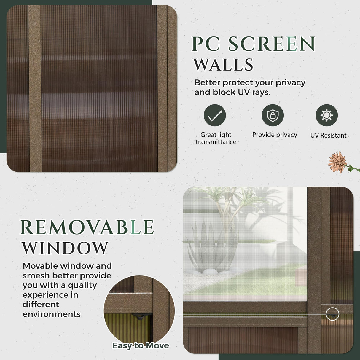 YOLENY 10x14FT Sunroom,Wall Mounted Gazebo Solarium with Front Door, Both Side Entrance, Galvanized Steel Sloping Roof, Moveable PC Screen, Outdoor Permanent Sun Room Lean to Gazebo for Deck Patio YOLENY