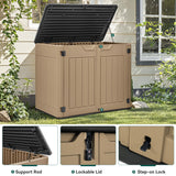 YITAHOME Large Outdoor Horizontal Storage Shed, 47 cu ft Resin Tool Shed w/o Shelf, Outdoor Waterproof Storage with Floor for Trash Cans, Garden Tools, Lawn Mower, Lockable, 4.5x2.8x3.9 ft, Brown YITAHOME