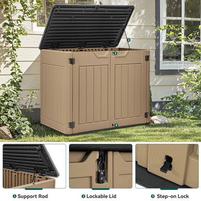 YITAHOME Large Outdoor Horizontal Storage Shed, 47 cu ft Resin Tool Shed w/o Shelf, Outdoor Waterproof Storage with Floor for Trash Cans, Garden Tools, Lawn Mower, Lockable, 4.5x2.8x3.9 ft, Brown