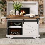 HOOBRO Farmhouse Coffee Table, Large Square Coffee Table for Living Room, Lift Top Coffee Table Square, Wooden White Coffee Table with Barn Door, Hidden Space, White and Walnut WH80KF01 HOOBRO