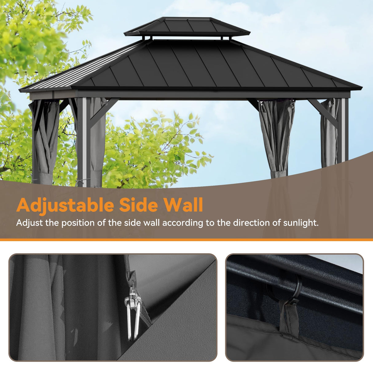 Covered Outdoor Gazebo Curtain Replacement Universal 4-Panel Sidewalls 10' x 12', Outdoor Gazebo Privacy Curtains with Zipper, Replacement for Patio Canopy, Garden, Backyard, Grey (Curtain Only) Covered Outdoor