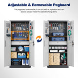 Yizosh Metal Garage Storage Cabinet with Locking Doors and Drawers, Heavy Duty Steel Tool Cabinet with Pegboard, 71" - Lockable Cabinets for Garage, Warehouse, Basement (Black Gray) Yizosh