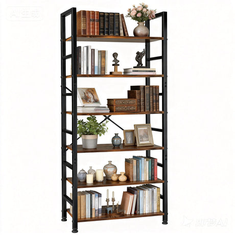 ZEUKMXOO 6 Tier Bookshelf, 72'' Tall Bookcase, Book Storage Shelves, Wood Book Shelf Organizer for Bedroom, Living Room and Home Office, Vintage ZEUKMXOO