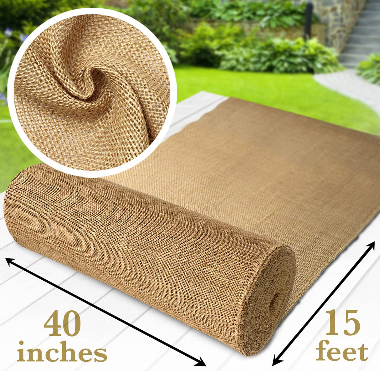 Burloptuous 40" x15 Feet Gardening Burlap Roll - Multipurpose Natural Burlap Fabric, High Density Jute Fiber Material for Decorations, Center Pieces for Home, Rustic Party Décor Burloptuous