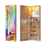 HNEBC LED Mirror Jewelry Cabinet with RGB Lights,47.2" Wall Mounted Jewelry Organizer with Full-Length Mirror,Over The Door Hanging Jewelry Armoire Storage Cabinet,Folding Dresser,2 Drawers,Lockable HNEBC