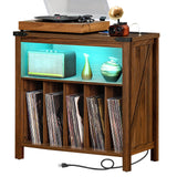 Joaxswe Large Record Player Stand with Charging Station & LED Lights, Vinyl Records Storage Holder Cabinet Holds up to 230 Albums, Turntable Stand for Music Room, Bedroom, Living Room, Office (Brown) Joaxswe