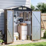 Grovellis 5x3 FT Outdoor Metal Storage Shed with Floor Frame, Double Door, 1 Clear Window, Tool Shed for Garden, Patio, Backyard Brown Grovellis