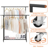 Calmootey Double Rod Clothing Garment Rack,Rolling Hanging Clothes Rack,Portable Clothes Organizer for Bedroom,Living Room,Clothing Store,Black Calmootey