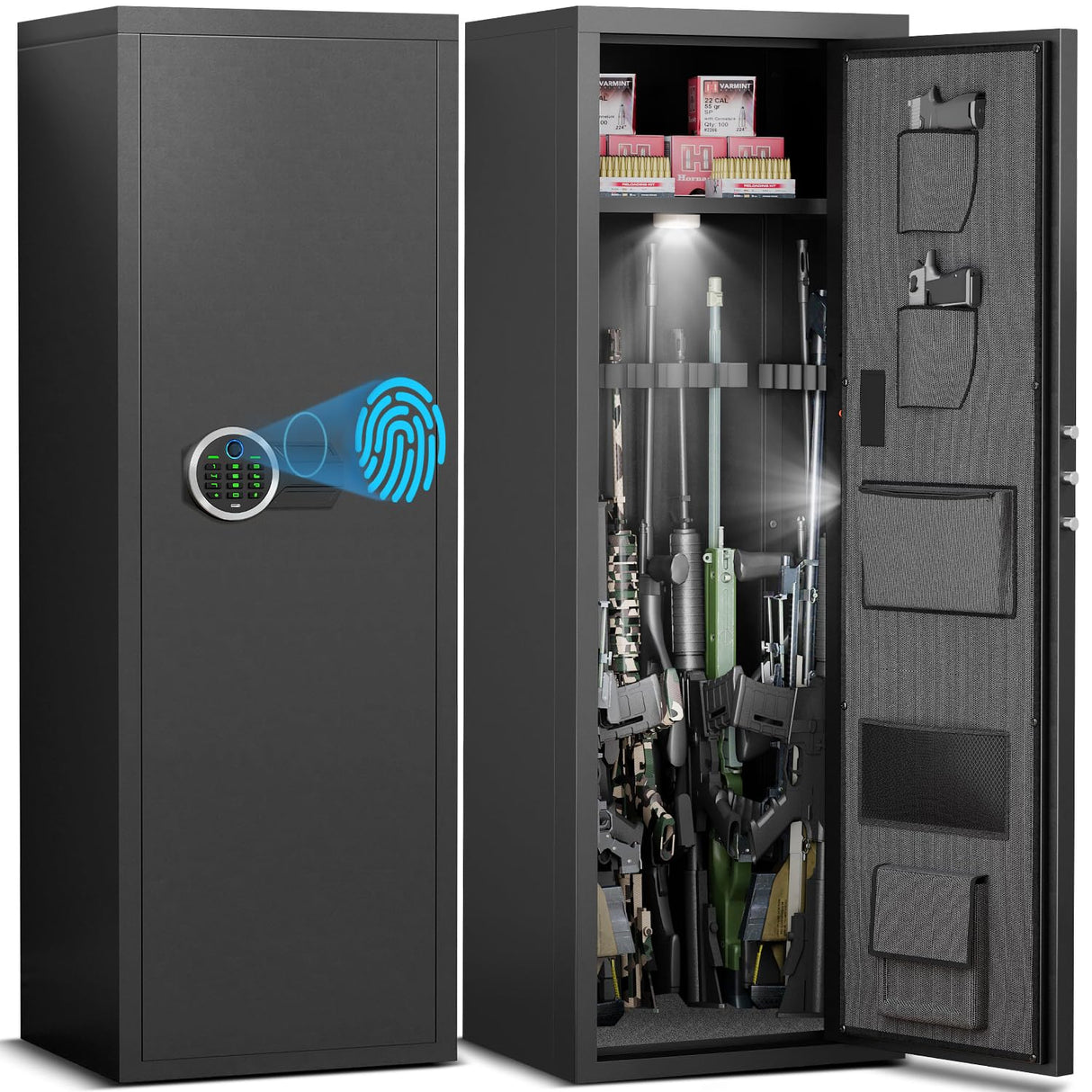 6-8 Rifle Gun Safe for Shotguns, Large Unassembled Fingerprint Gun Safe for Home Rifle and Pistols with Dual Alarm and Mute Mode, Long Gun Safe for Rifles with Touchscreen Pad, Removable Shelves Riflevault