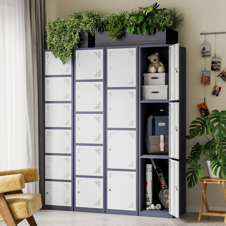 Letaya Metal Lockers for Employees,71" Steel Storage Cabinet with 6 Door Lockable for Office Staff,Home,Gym,School (Grey White) Letaya