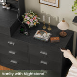 Quimoo 65.9" Vanity Desk with LED Lighted Mirror & Power Outlet, Modern Corner Makeup Vanity Table with 8 Drawers & Open Shelves, Dressing Table for Bedroom, Makeup Room Quimoo