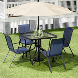 Arlopu 5 Piece Outdoor Patio Dining Set (Umbrella not Included), Porch Furniture with 4 Textline Chairs, 1 Square Glass Table for Garden, Backyard and Poolside, Lawn (Navy Blue) Arlopu