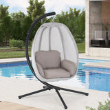 PayLessHere Egg Chair with Comfy Cushions Indoor Outdoor Hanging Chair Sturdy Heavy Duty Hammock Chair with Stand Cushions Breathable Fabric Cover for Patio Bedroom Garden Poolside, Grey PayLessHere