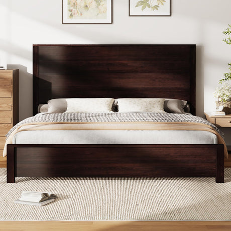 amerlife King Size 51.2" Wood Bed Frame, Rustic Platform Bed with Spliced Headboard, Wood Slats Support/Noiseless/Dark Brown/No Box Spring Needed amerlife