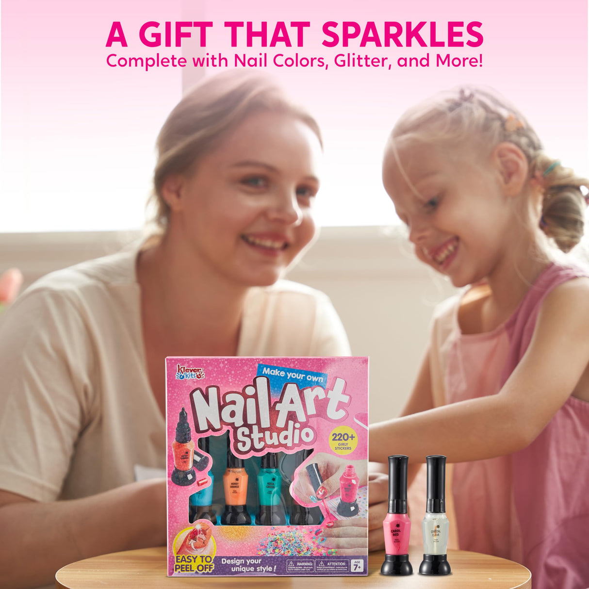 Klever Kits Kids Nail Polish Set, Nail Art Kit for Girls, Birthday Gifts for Girls Ages 7 and up, Makeup for Kids, Glitter, Sequins, Stickers , Peel Off & Quick Dry Klever Kits