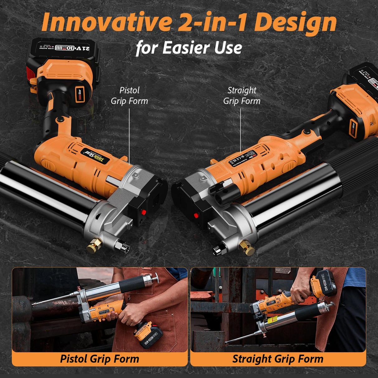 TaskStar 2-in-1 Electric Grease Gun:12000 PSI, 5.3 oz/min Flow Battery Powered Cordless Grease Gun with 2 * 4.0 Ah Batteries and Charger, LED Light, 90 Degree Coupler Adapter, Orange TaskStar