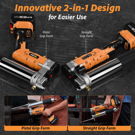TaskStar 2-in-1 Electric Grease Gun:12000 PSI, 5.3 oz/min Flow Battery Powered Cordless Grease Gun with 2 * 4.0 Ah Batteries and Charger, LED Light, 90 Degree Coupler Adapter, Orange TaskStar
