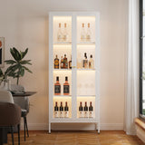 Glass Display Cabinet with LED Lights, White Curio Glass Showcase, 66" Tall Metal Storage Cabinet with Doors and Adjustable Shelves, 3 Color Lighted Display Case for Living Room, Hallway, Pantry MetalMax