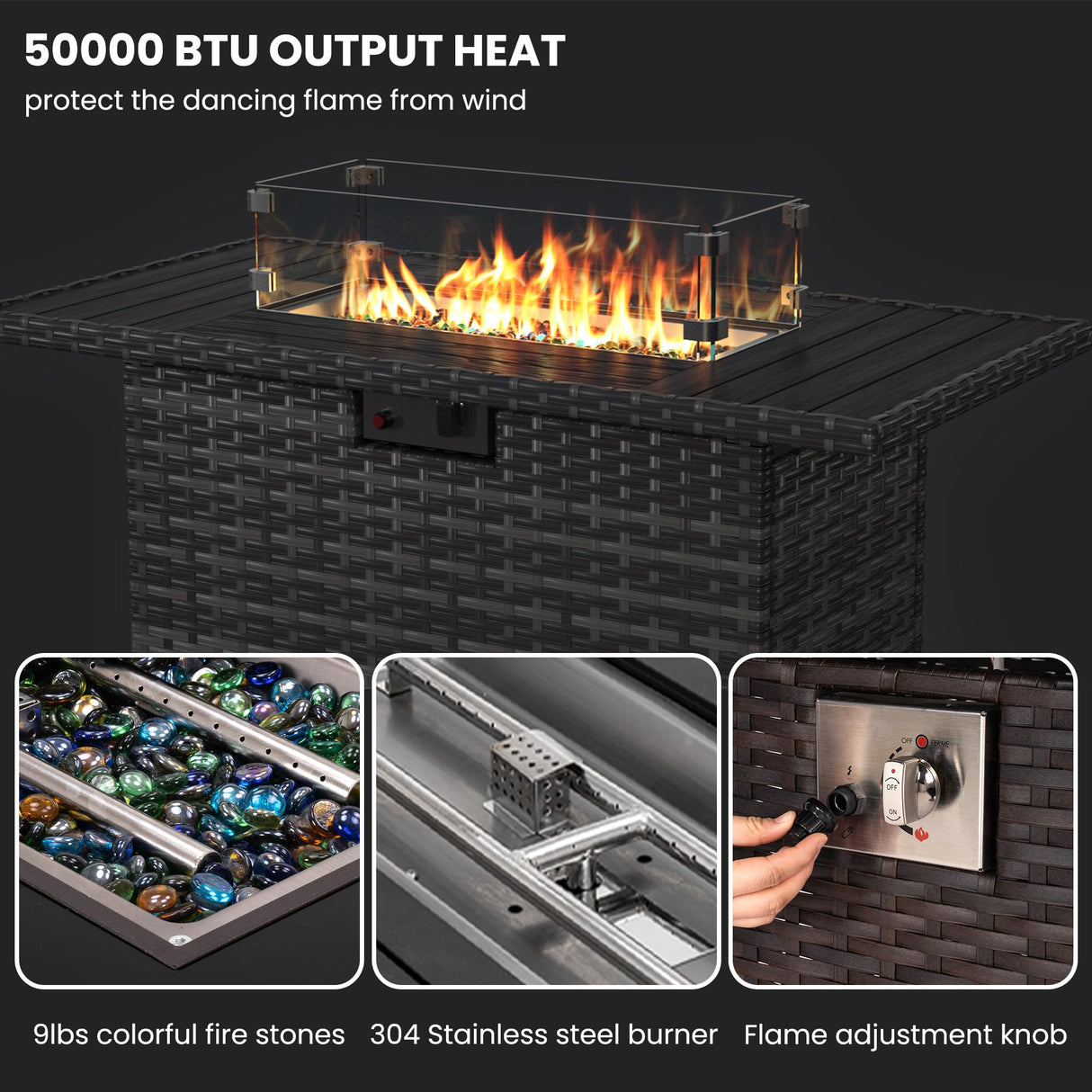 UDPATIO Patio Furniture Sets with Fire Pit Table, Modular Rattan Outdoor Conversation Patio Sectional Furniture Sofa Set for Backyard, Deck w/Coffee Table, 8PC Brown/Red (Include Sofa Cover) UDPATIO