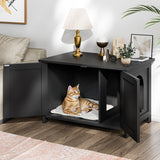 Shintenchi Cat Littler Box Enclosure, Litter Box Furniture Hidden with Removable Divider, Cat House with End Table, Black Shintenchi